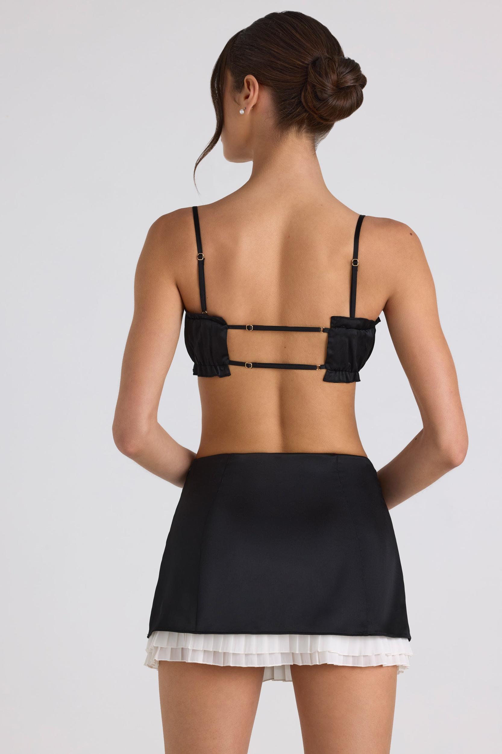 Ruffle-Trim Smocked Crop Top in Black Product Image