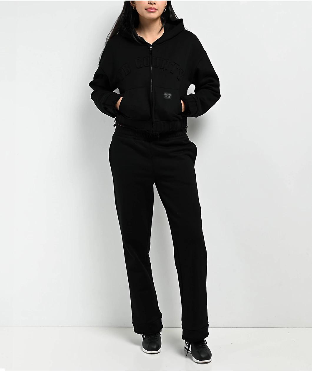 FB County French Terry Black Crop Zip Hoodie Product Image