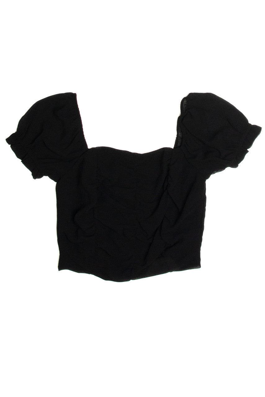 Ruched Front Black Chiffon Crop Product Image