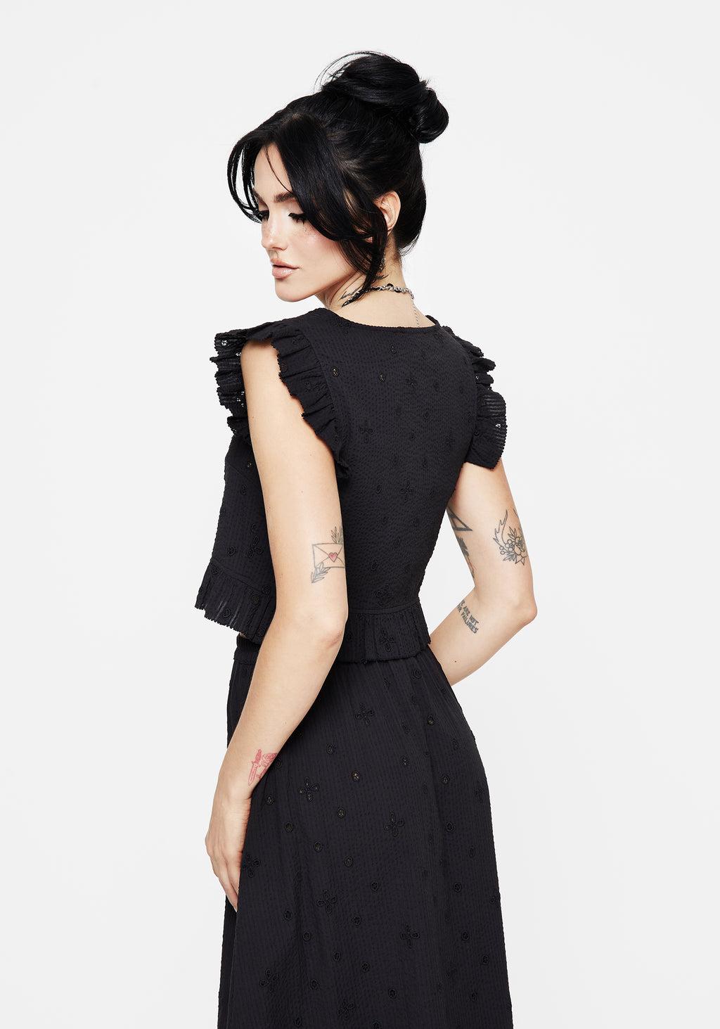 Crux Broderie Button Up Sleeveless Blouse Top Product Image