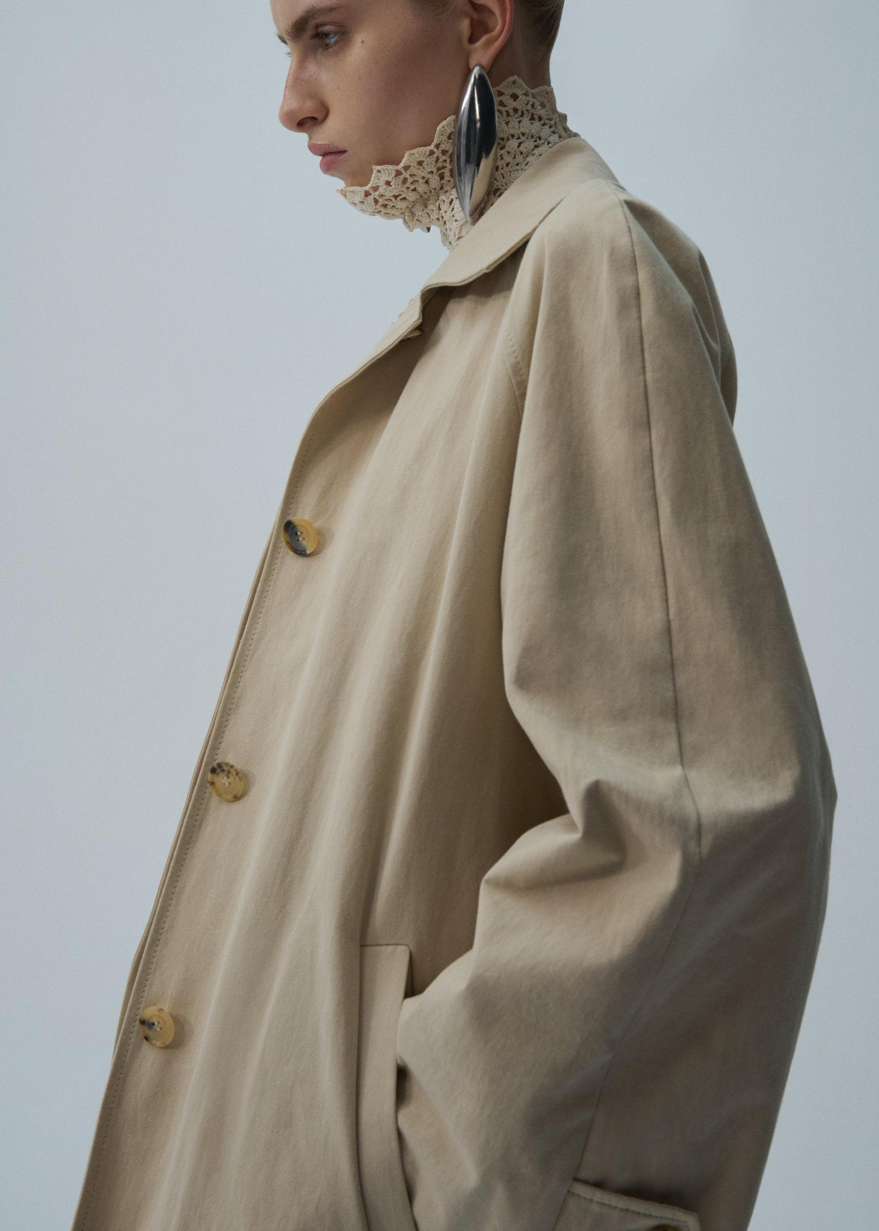 Wrap cotton trench coat in beige Product Image