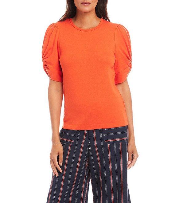 Karen Kane Twisted Short Puff Sleeve Crew Neck Top Product Image