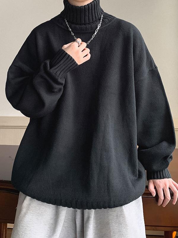 Men's Solid Color Turtleneck Oversized Sweater Product Image