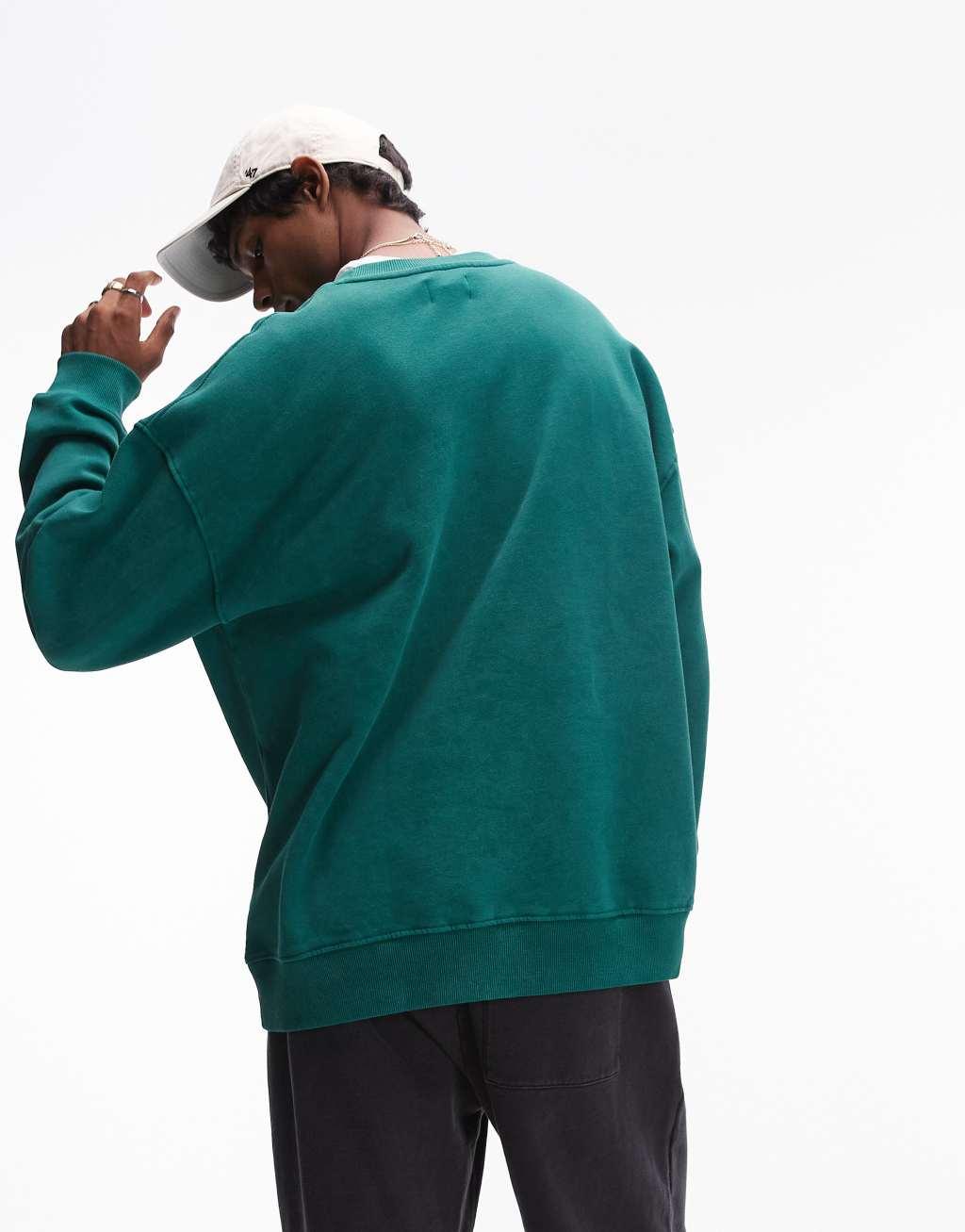 Topman washed oversized sweatshirt in green Product Image