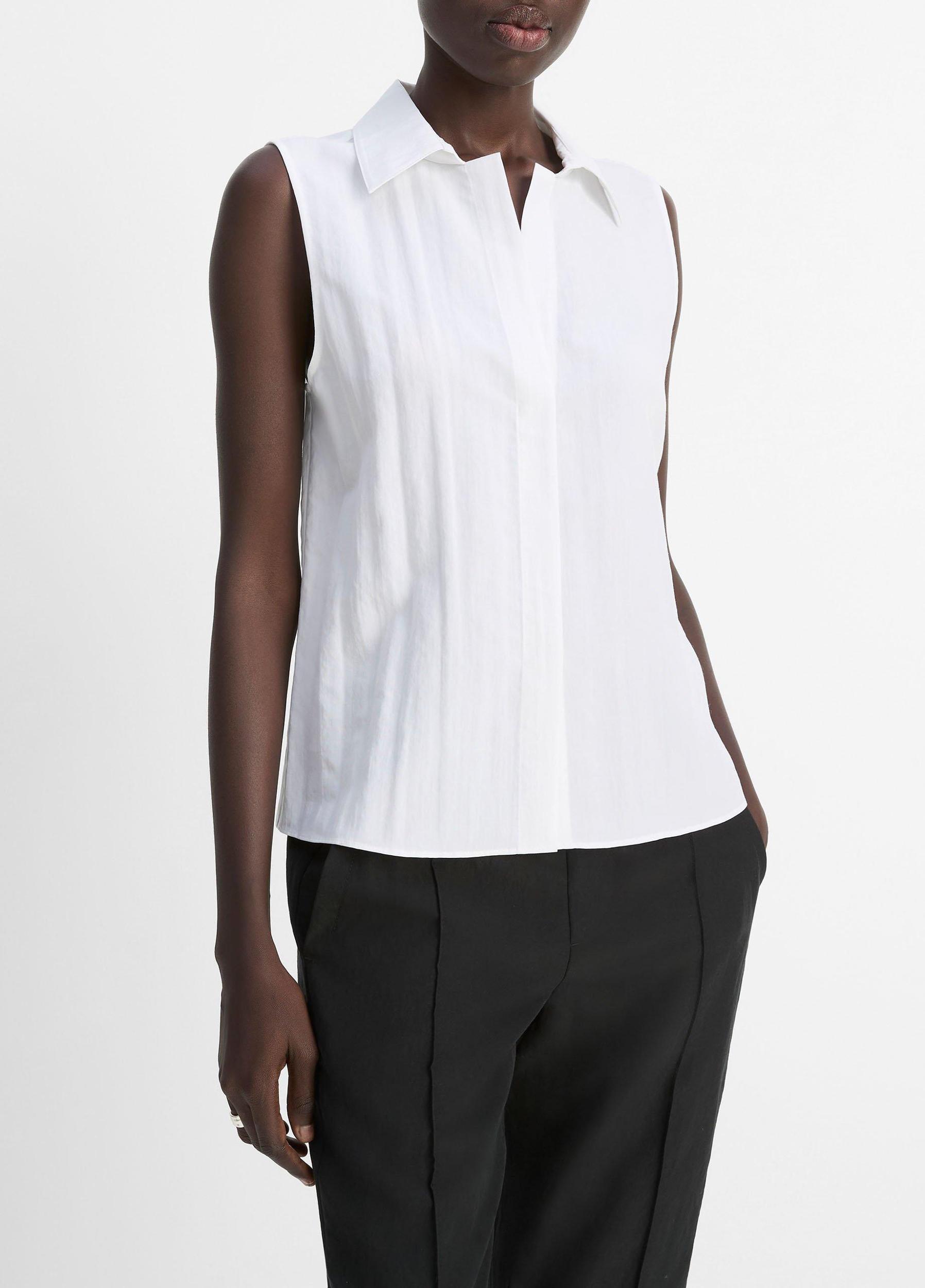 Boxy Sleeveless Button-Front Shirt Product Image
