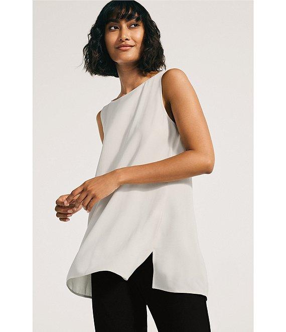 Eileen Fisher Silk Georgette Crepe Boat Neck Sleeveless Tunic Product Image