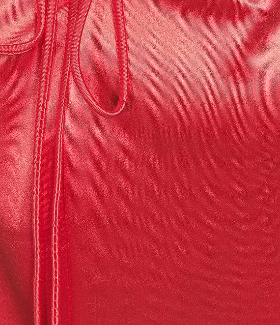 B. Darlin Satin Cowl Neck Shirred Lace-Up Back Long Dress Product Image