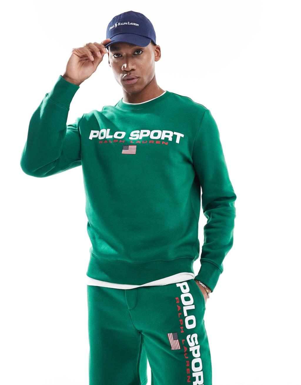 Polo Ralph Lauren Sport capsule large flag chest logo sweatshirt in mid green - part of a set Product Image