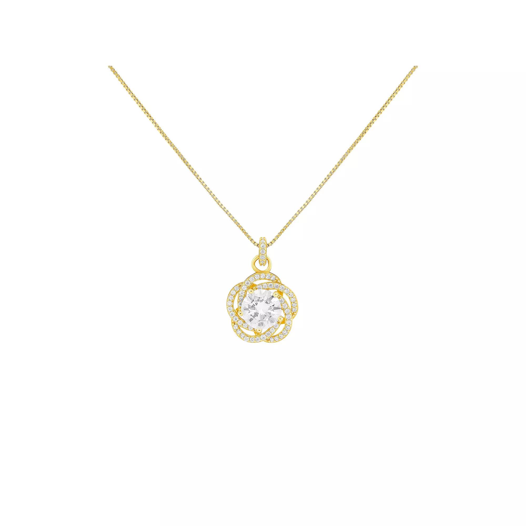 PRIMROSE Sterling Silver Cubic Zirconia Love Knot Pendant Necklace, Women's, Size: 18", Gold Over Sterling Product Image