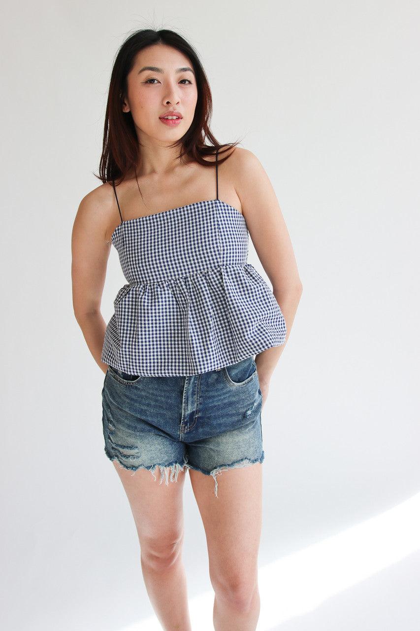 Gingham Peplum Bubble Hem Tank Top Product Image