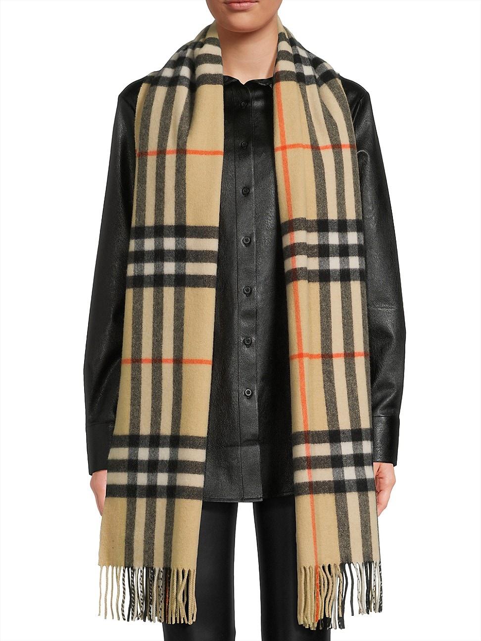 Womens Washed Giant Check Cashmere Scarf Product Image