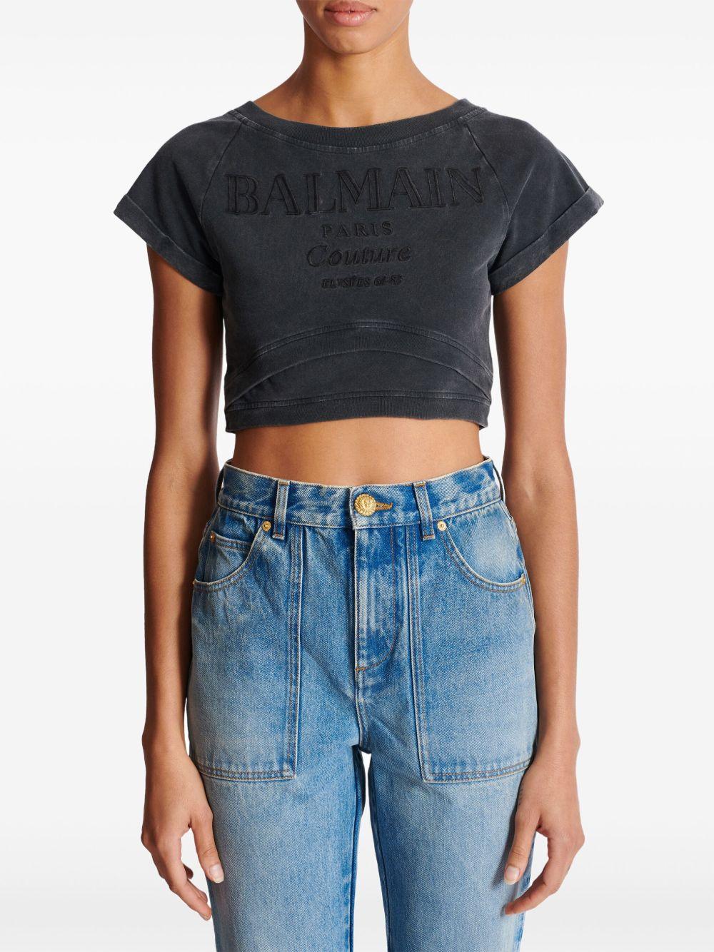 Couture-embroidered cropped T-shirt Product Image