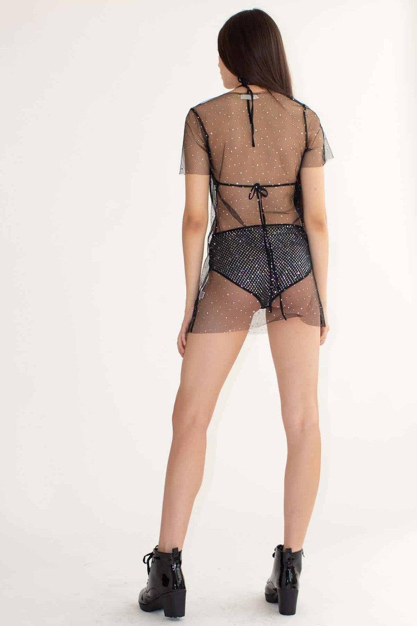 Black Holographic Dots Mesh Dress Product Image