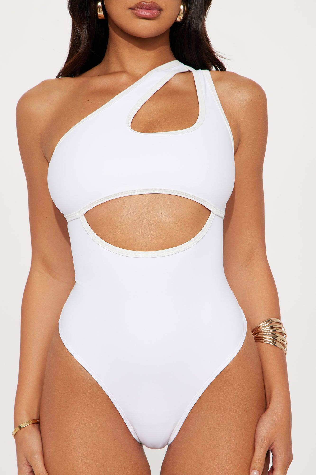 Nicole One Shoulder Cutout 1 Piece Swimsuit - White Product Image