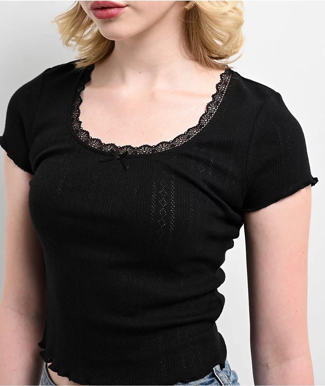 Zine Rosie Pointelle Black T-Shirt Product Image