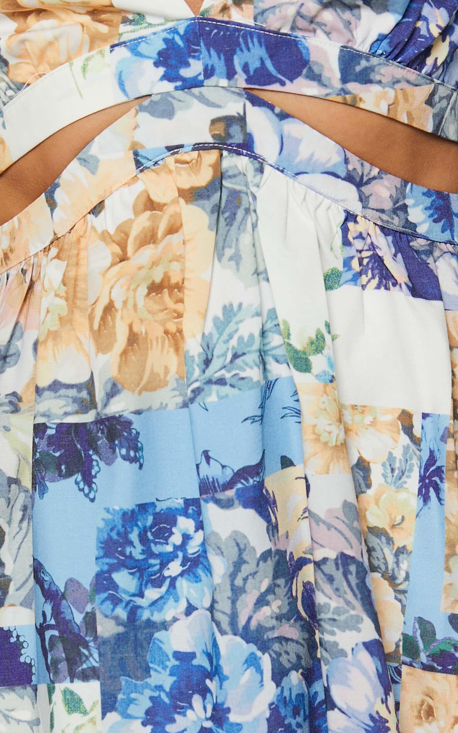 Emily Mini Dress - V Neck Long Sleeve Cut Out Dress in Patchwork Floral Product Image