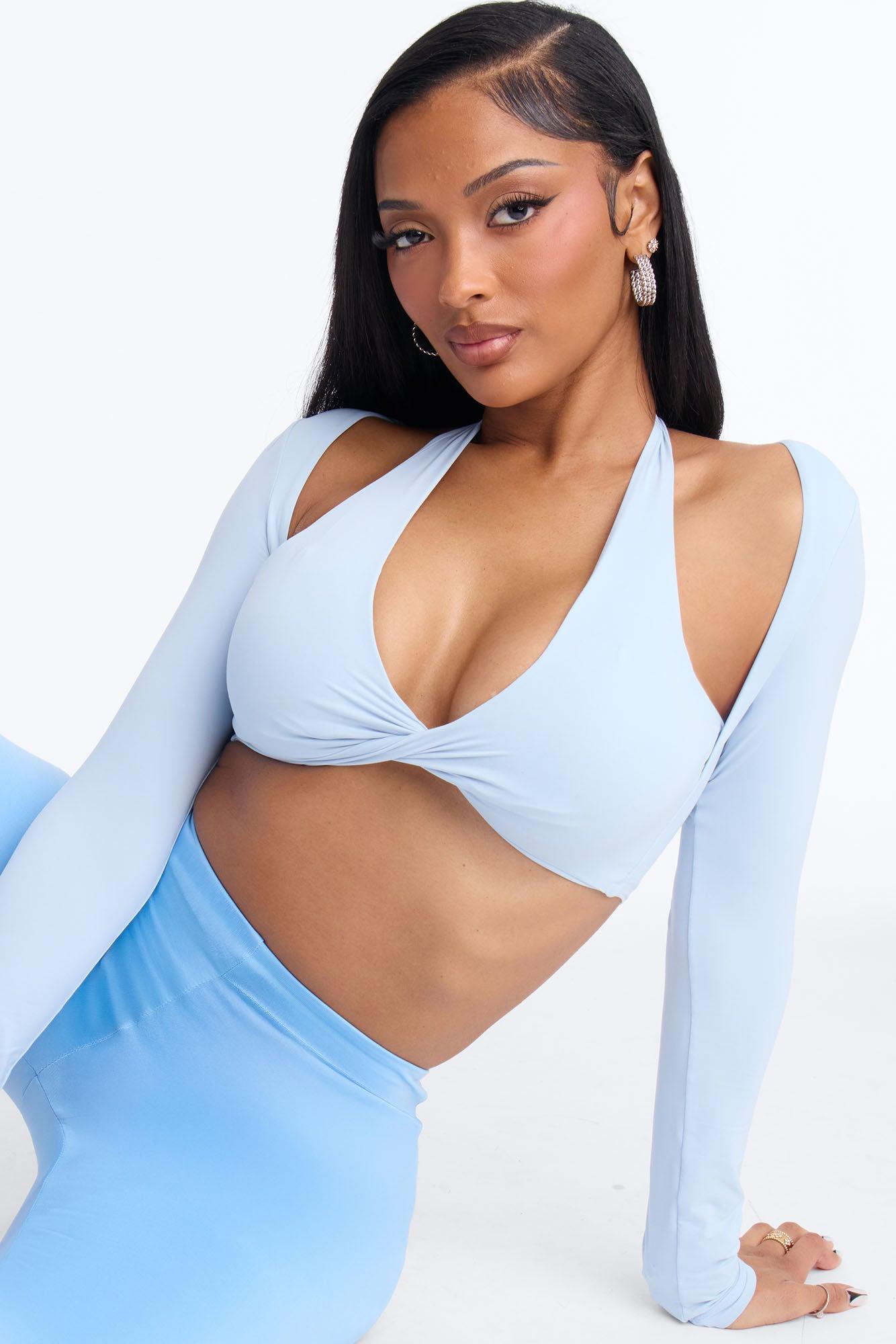 Second Skin Padded Long Sleeve Crop Top - Light Blue Female Product Image