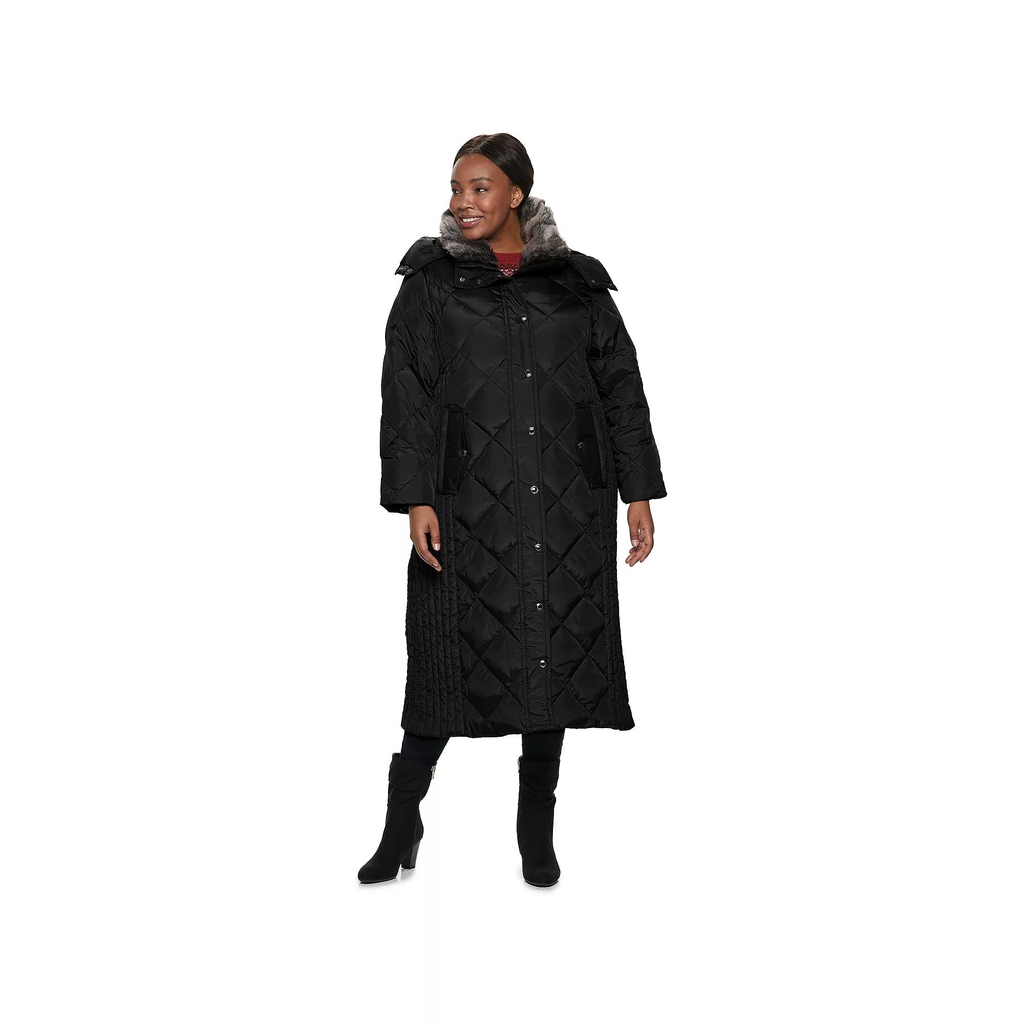 Plus Size TOWER by London Fog Hooded Quilted Puffer Maxi Coat, Women's, Size: 1XL, Black Product Image