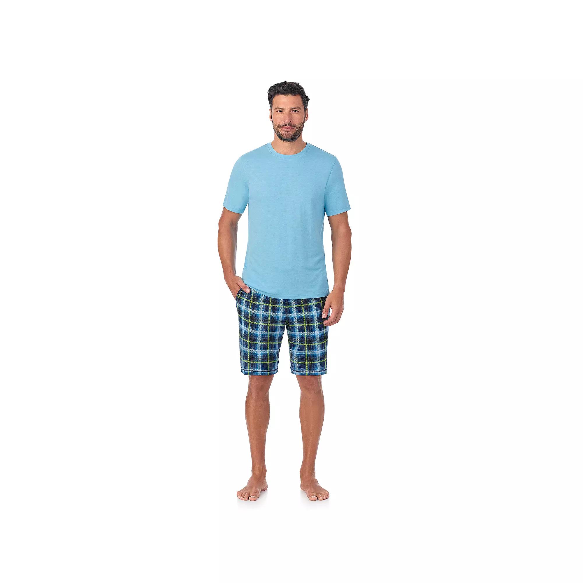 Men's Cuddl Duds® Crewneck Short Sleeve Pajama Top & Pajama Shorts Set, Size: XL, Blue Check Product Image