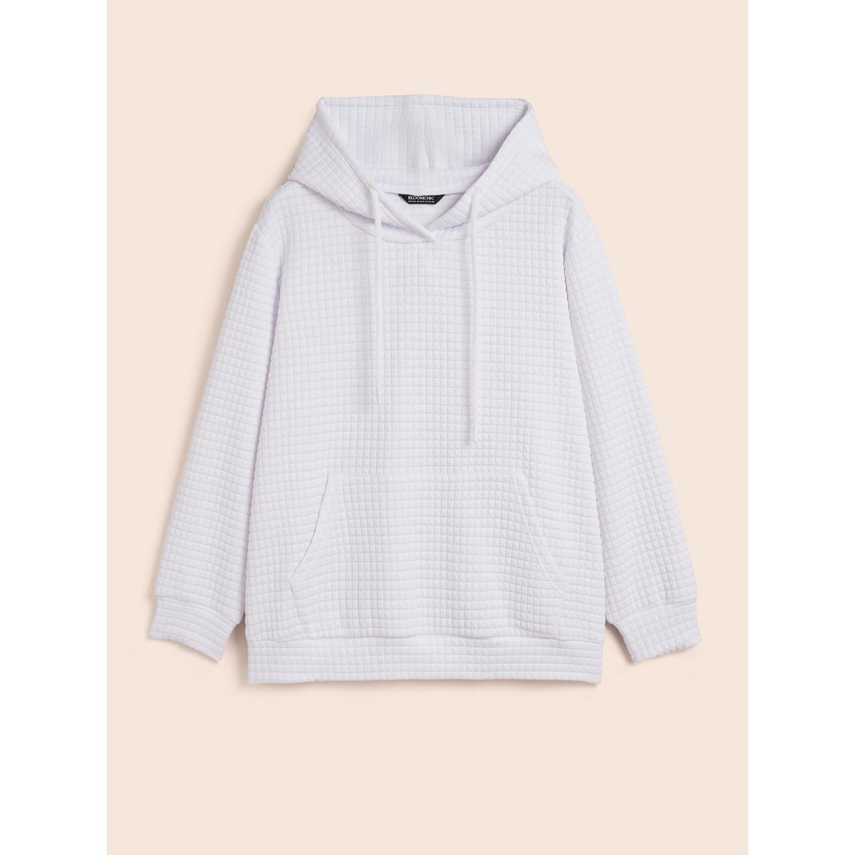 Plus Size Textured Hooded Drawstring Kangaroo Pocket Sweatshirt Women WhiteSmoke Casual Texture Hooded Everyday Sweatshirts BloomChic 10/M Product Image