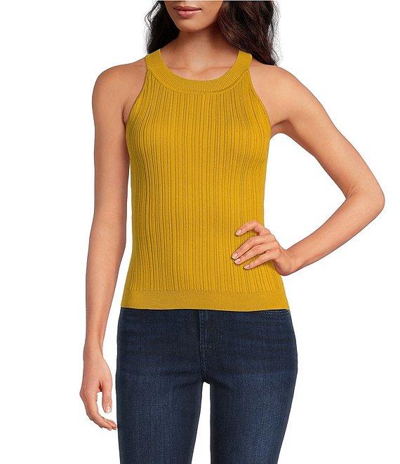 Skies Are Blue Rib Knit High Neck Sleeveless Halter Tank Product Image