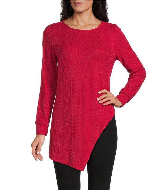 Slim Factor by Investments Riley Long Sleeve Asymmetrical Hemline Crew Neckline Knit Top Product Image