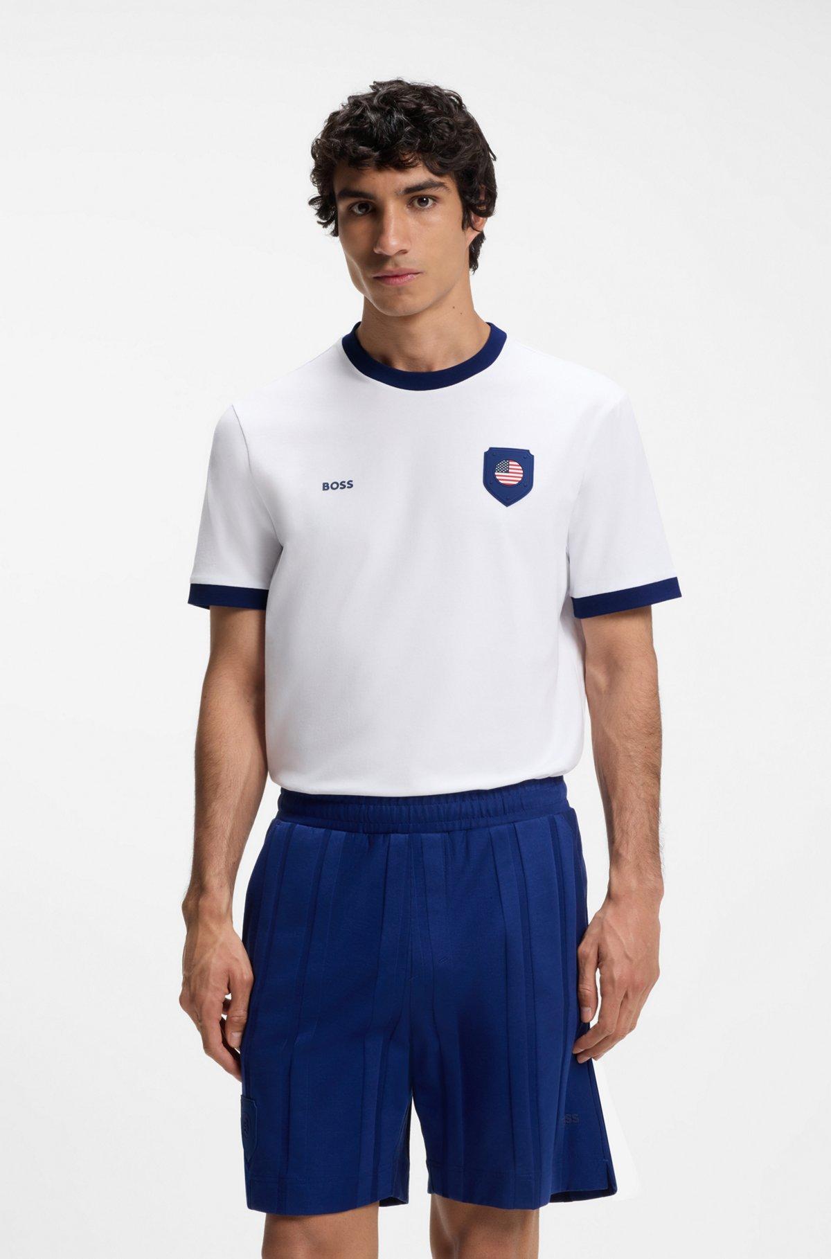 Stretch-cotton T-shirt with country flag and logo Product Image