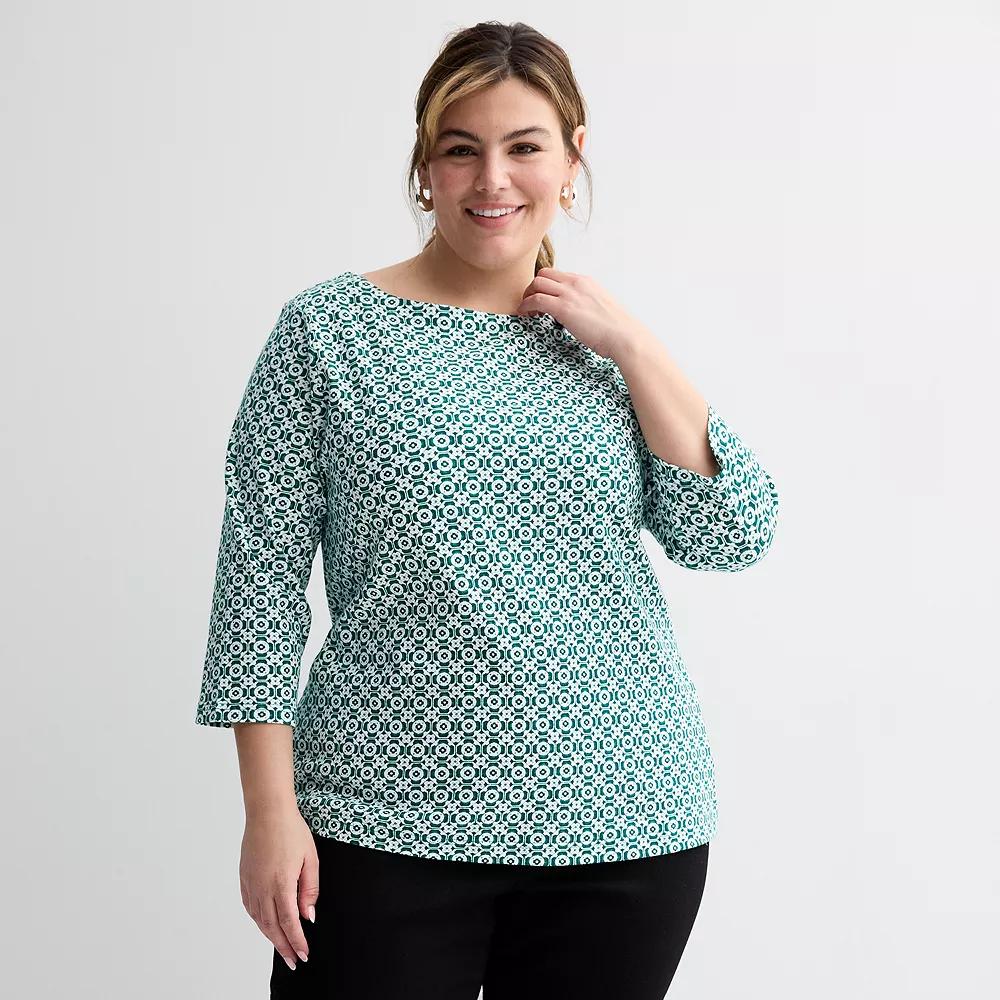 Plus Size Croft & Barrow® Boatneck Top, Women's, Size: 2XL, Green Mod Weave Product Image