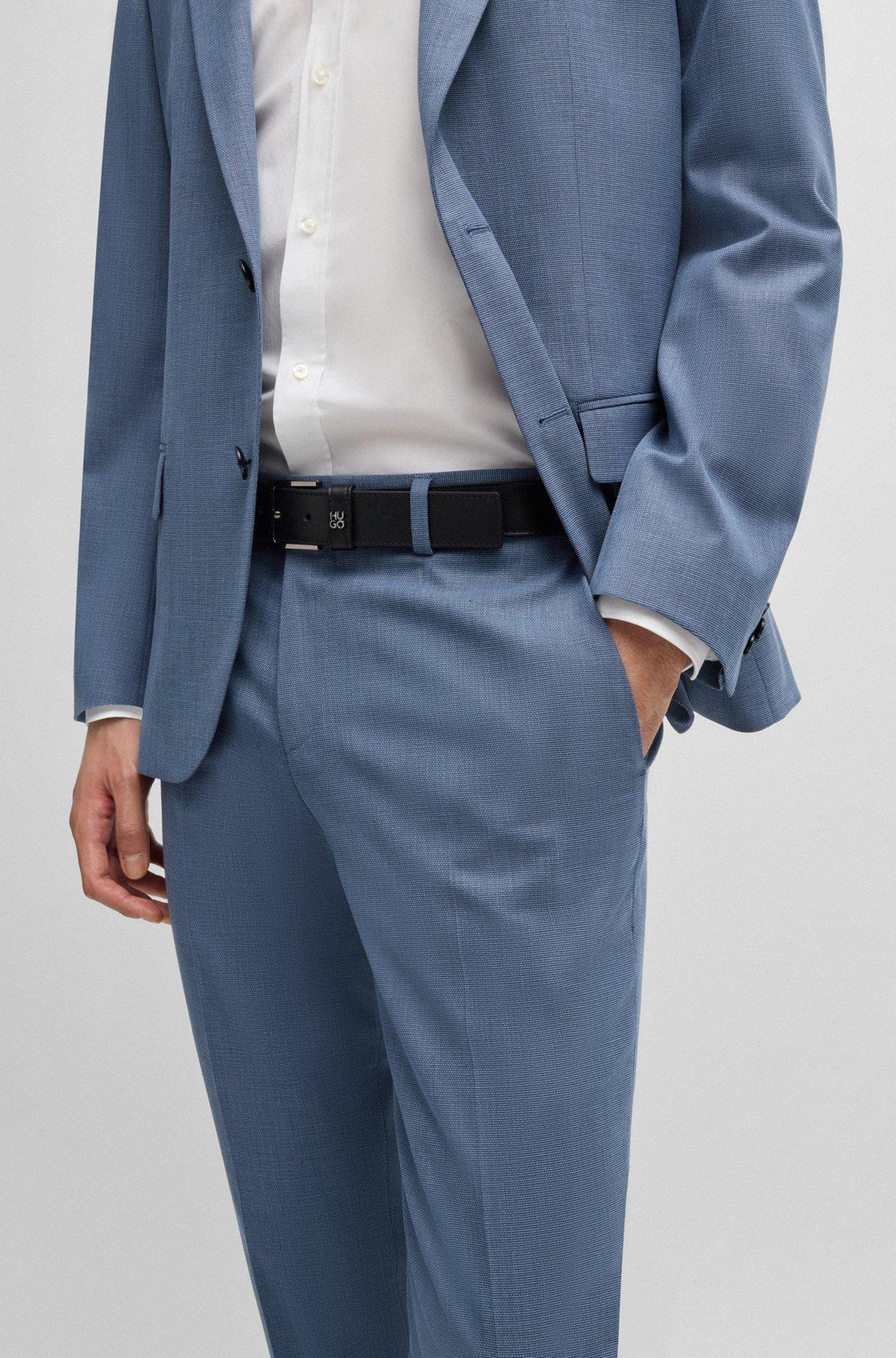 HUGO - Slim-fit trousers in mouliné performance-stretch cloth - Dark Blue Product Image