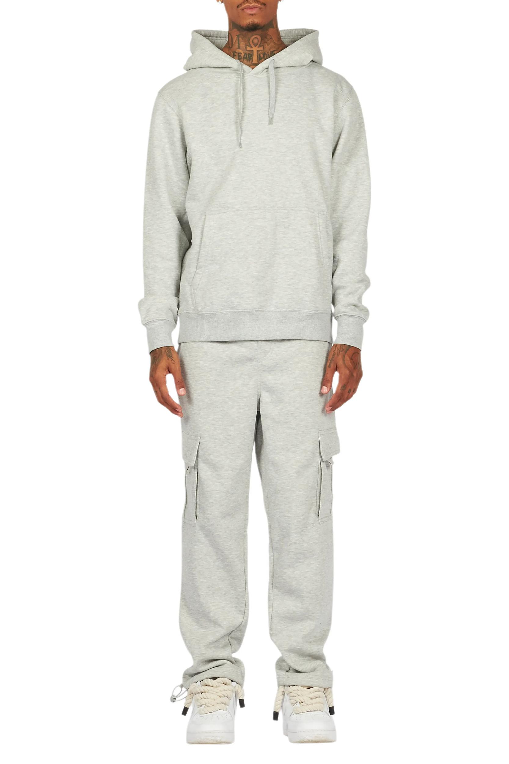 Basic Heather Grey Hoodie/Cargo Sweat Pant Set Male Product Image