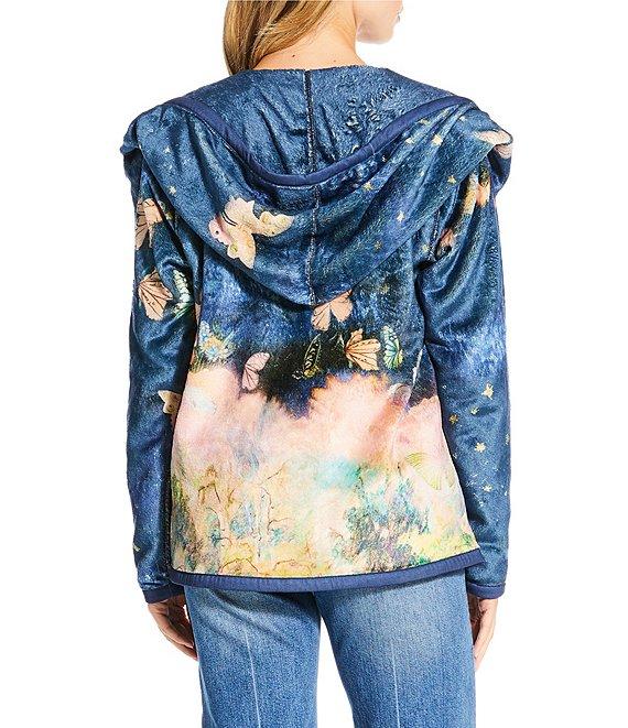 JOHNNY WAS Joan Reversible Print To Solid Sherpa Knit Shawl Collar Long Sleeve Open-Front Hooded Jacket Product Image