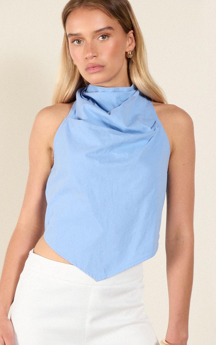 Sky Blue Cotton Look Halterneck Top Product Image