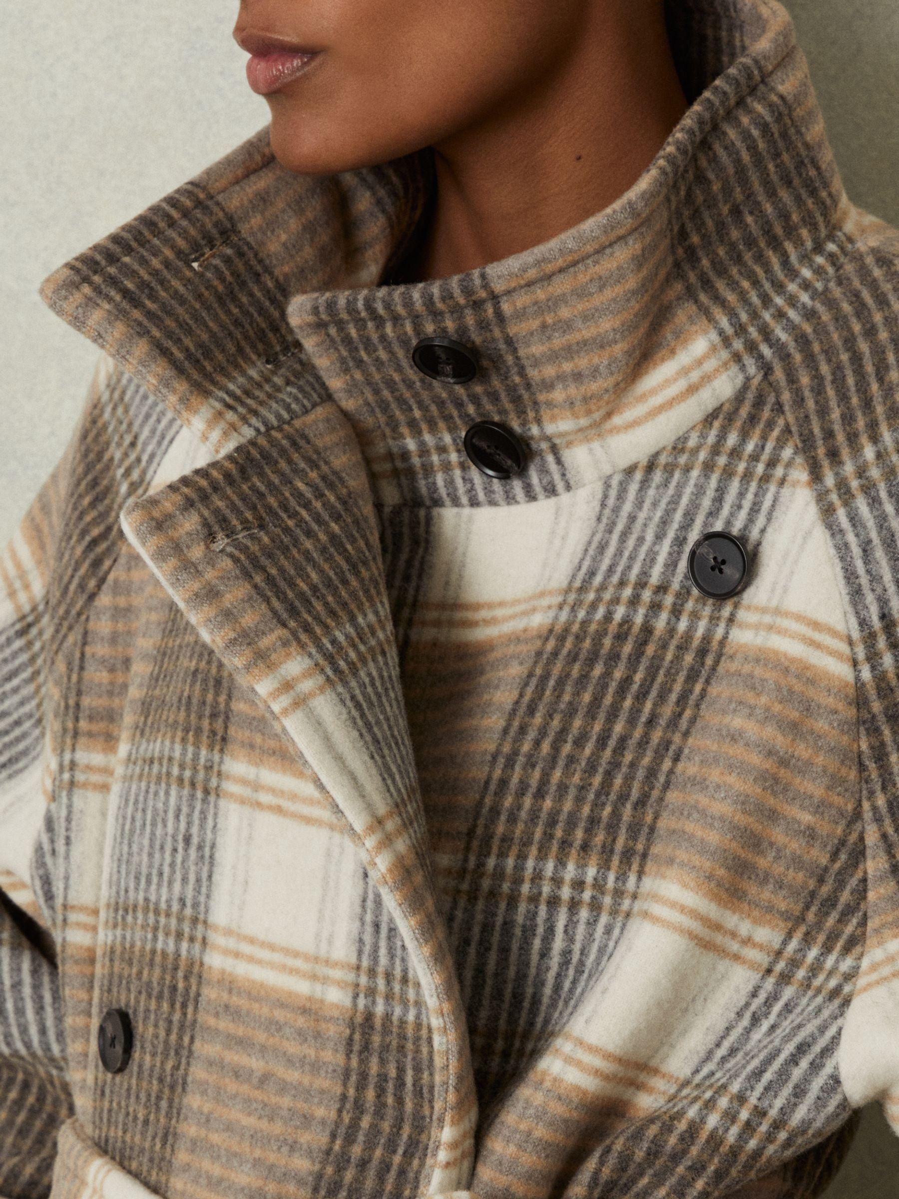 Wool Blend Check Double Breasted Coat in Neutral Check Product Image