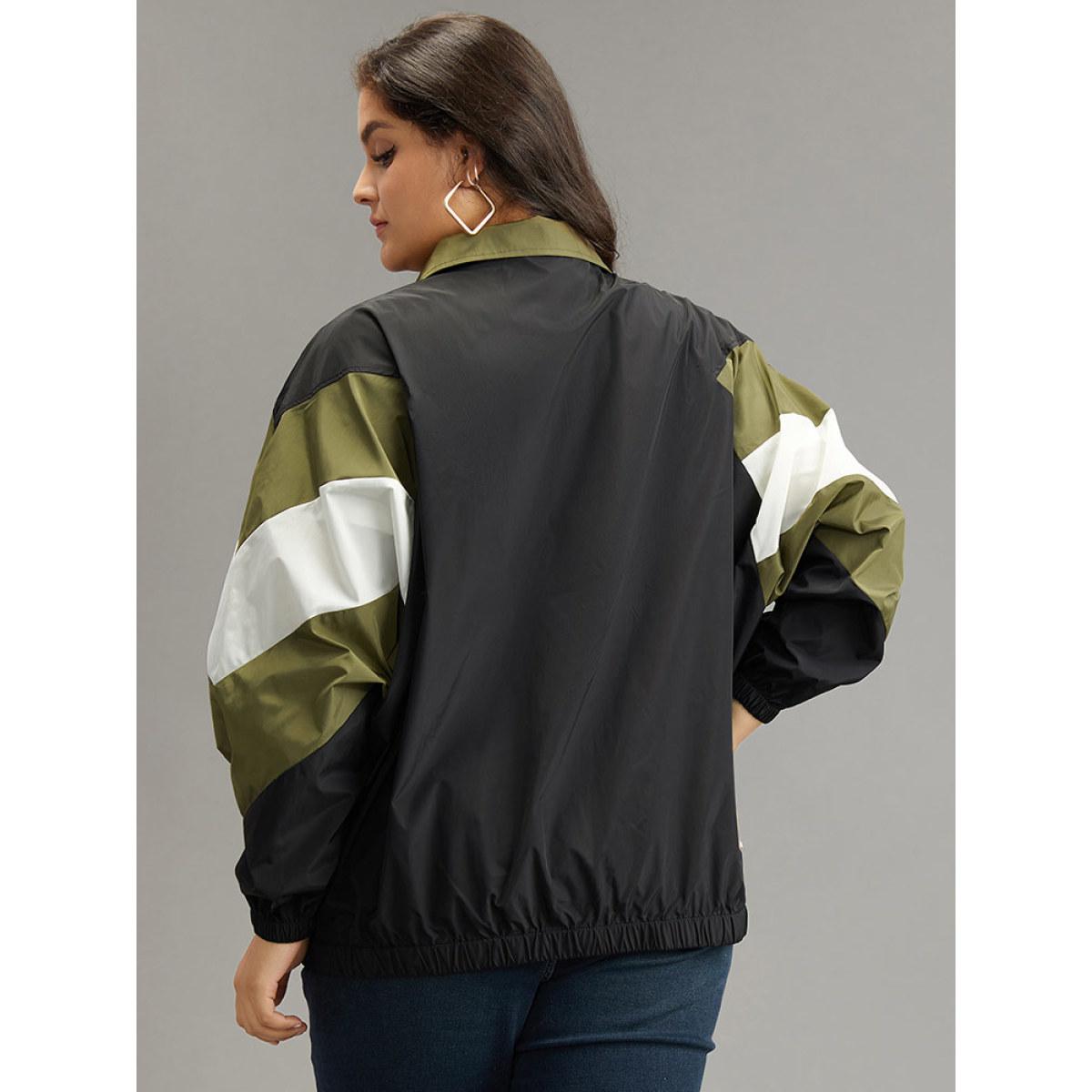 Plus Size Colorblock Patchwork Pocket Zipper Windbreaker Women Multicolor Contrast Pocket Everyday Jackets BloomChic 22-24/3X Product Image