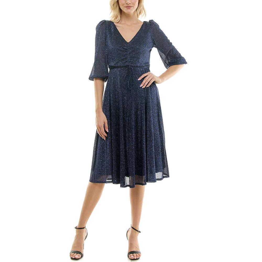 Women's Gabby Skye Fit And Flair V-Neck Midi Dress, Size: 6, Blue Product Image
