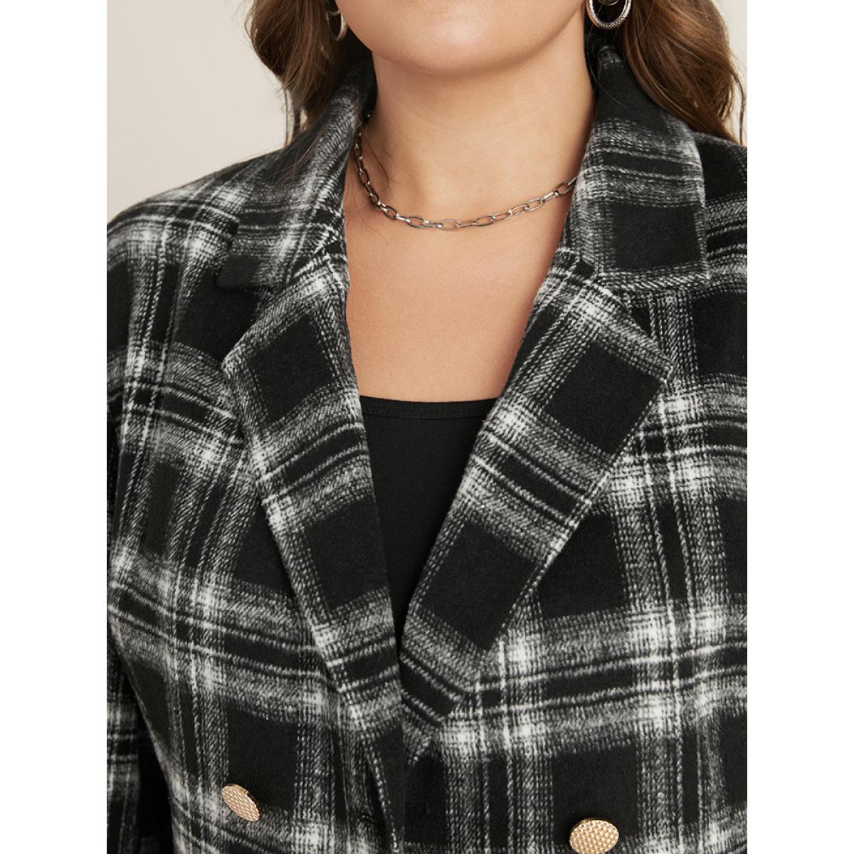 Plus Size Plaid Flap Pocket Button Up Suit Collar Blazer Black Women Dailywear Plaid Button Sleeve Long Sleeve Suit Collar 26/4X Pocket Casual Blazers BloomChic Product Image
