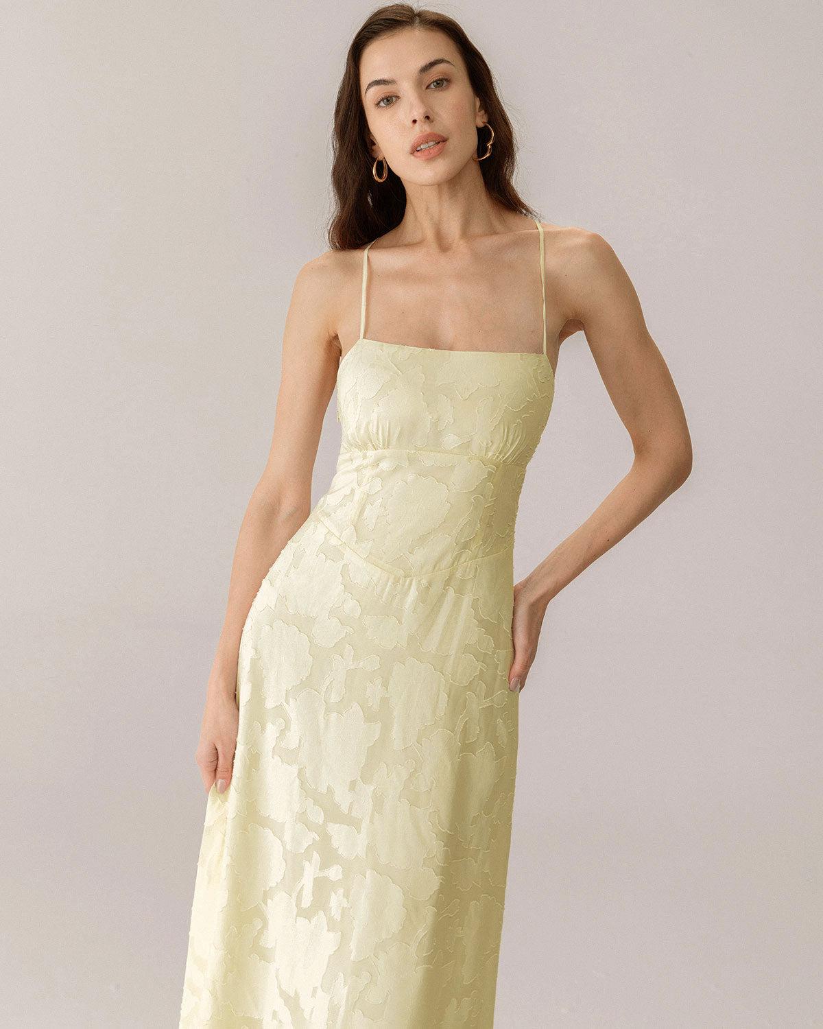 Yellow Jacquard Corset Slip Maxi Dress Product Image