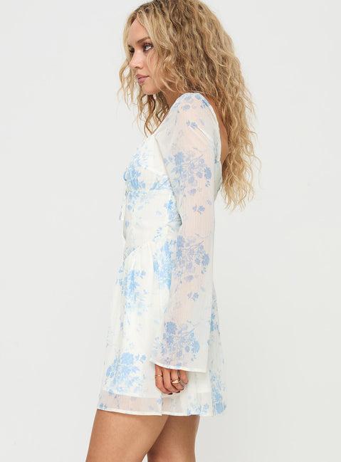 Robertstone Long Sleeve Mini Dress White / Blue Floral Product Image
