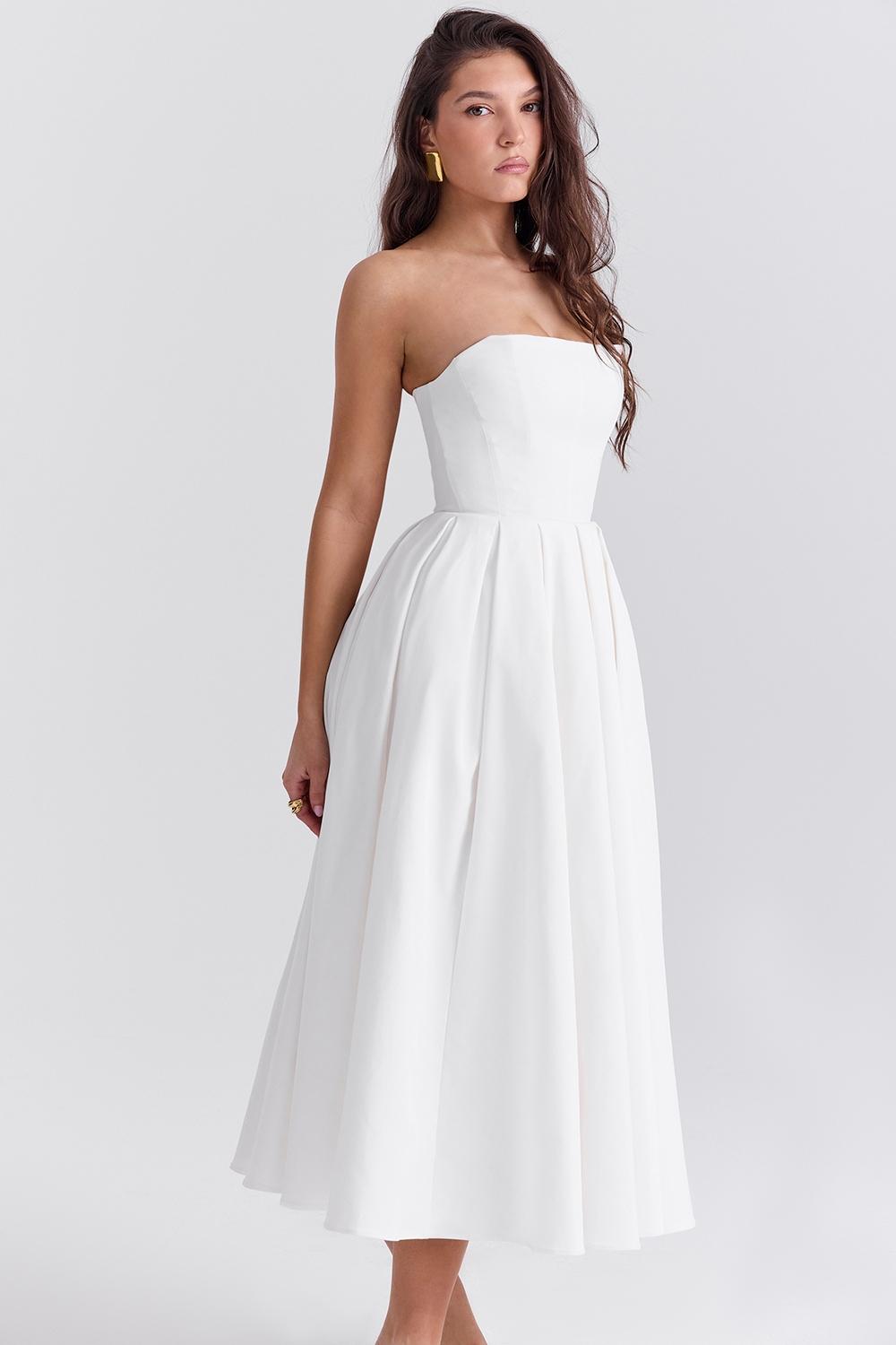 Audrey  white strapless midi sundress Product Image