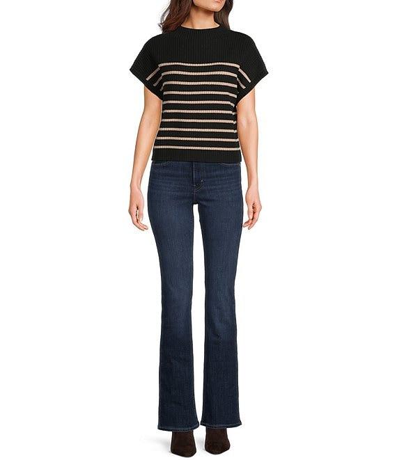 Blu Pepper Striped Mock Neck Dolman Short Sleeve Sweater Product Image