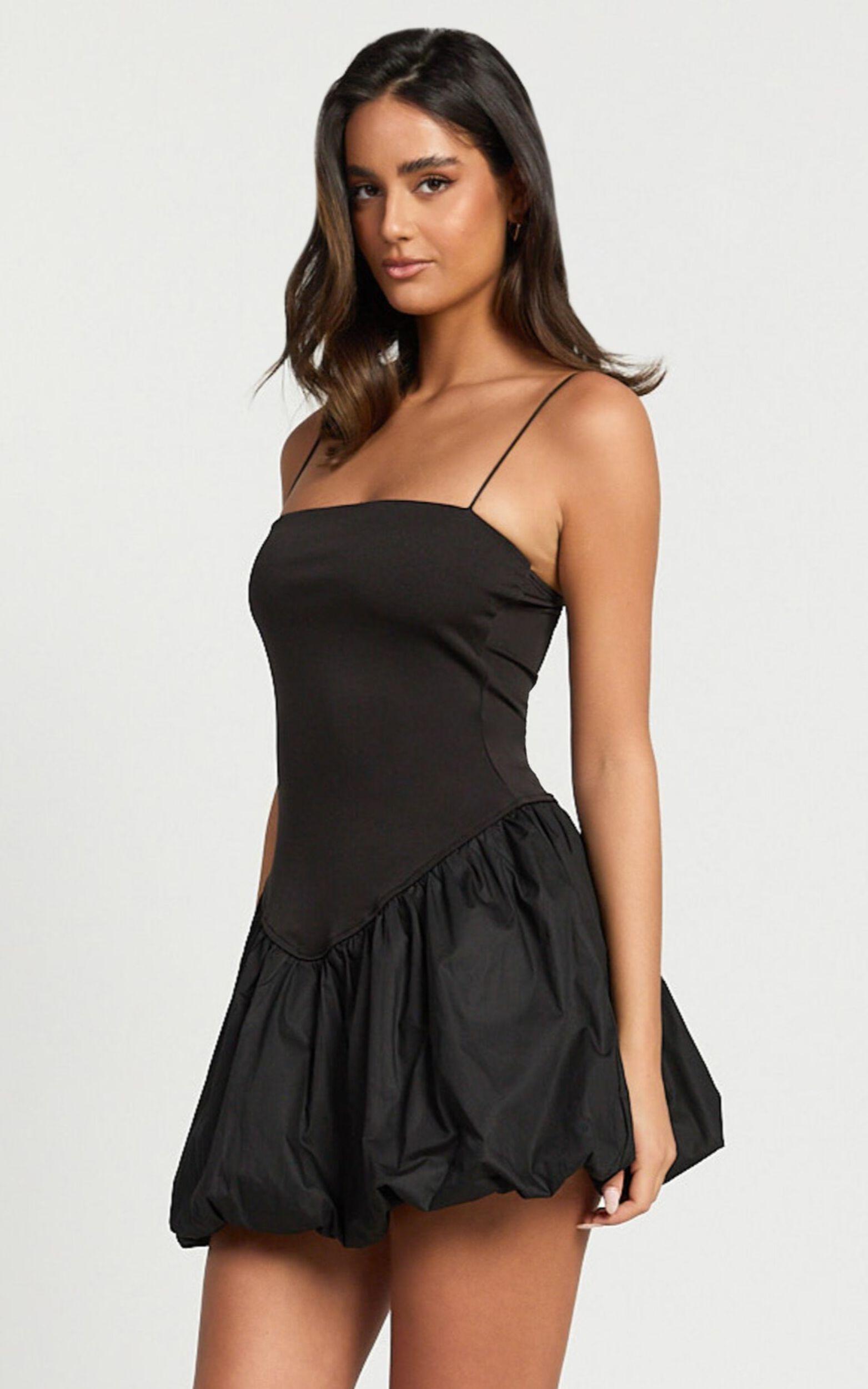 Kristel Mini Dress - Fitted Mini Dress with Bubble Hem in Black Product Image