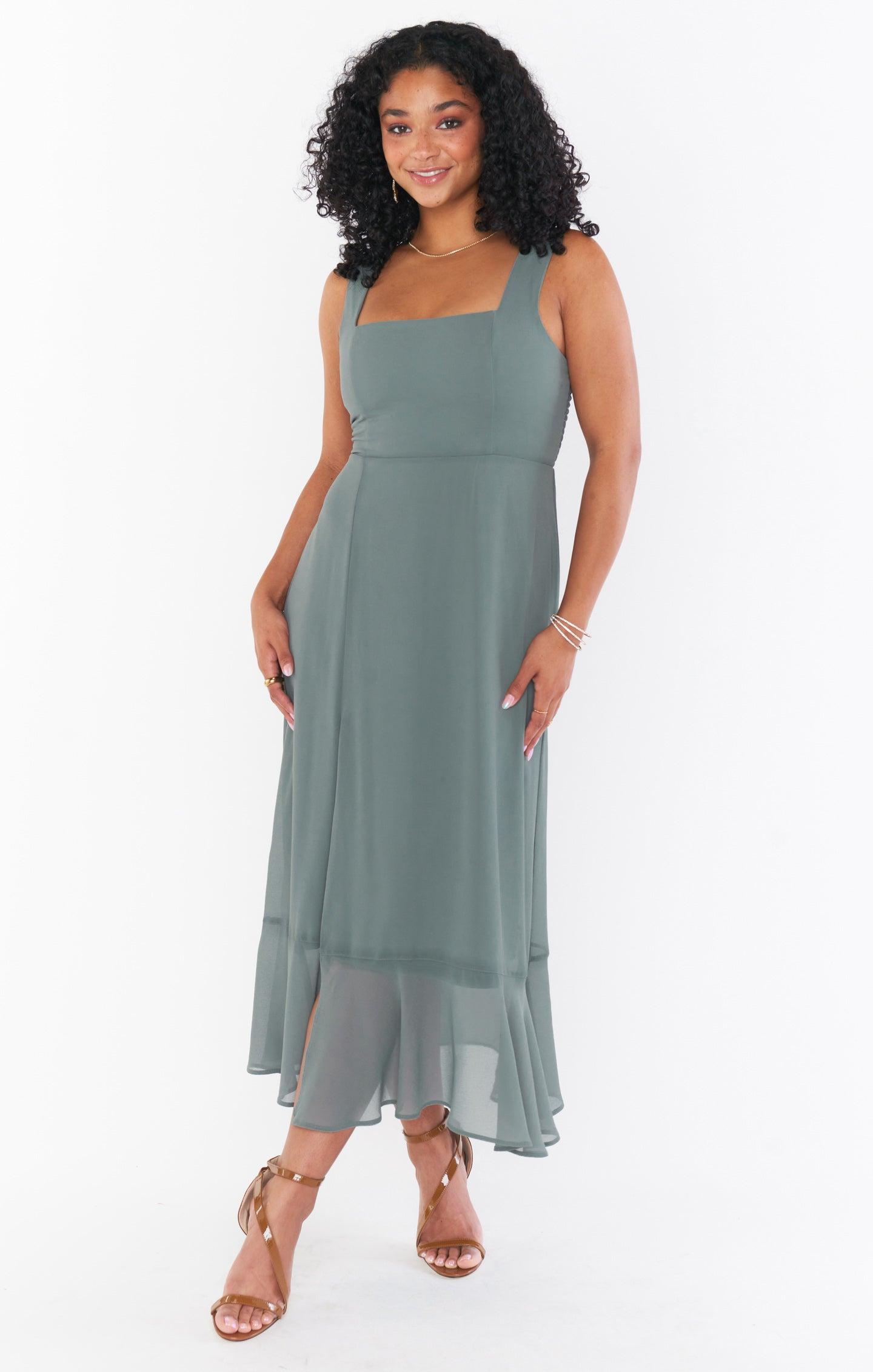 Claire Midi Dress ~ Deep Sage Chiffon Product Image