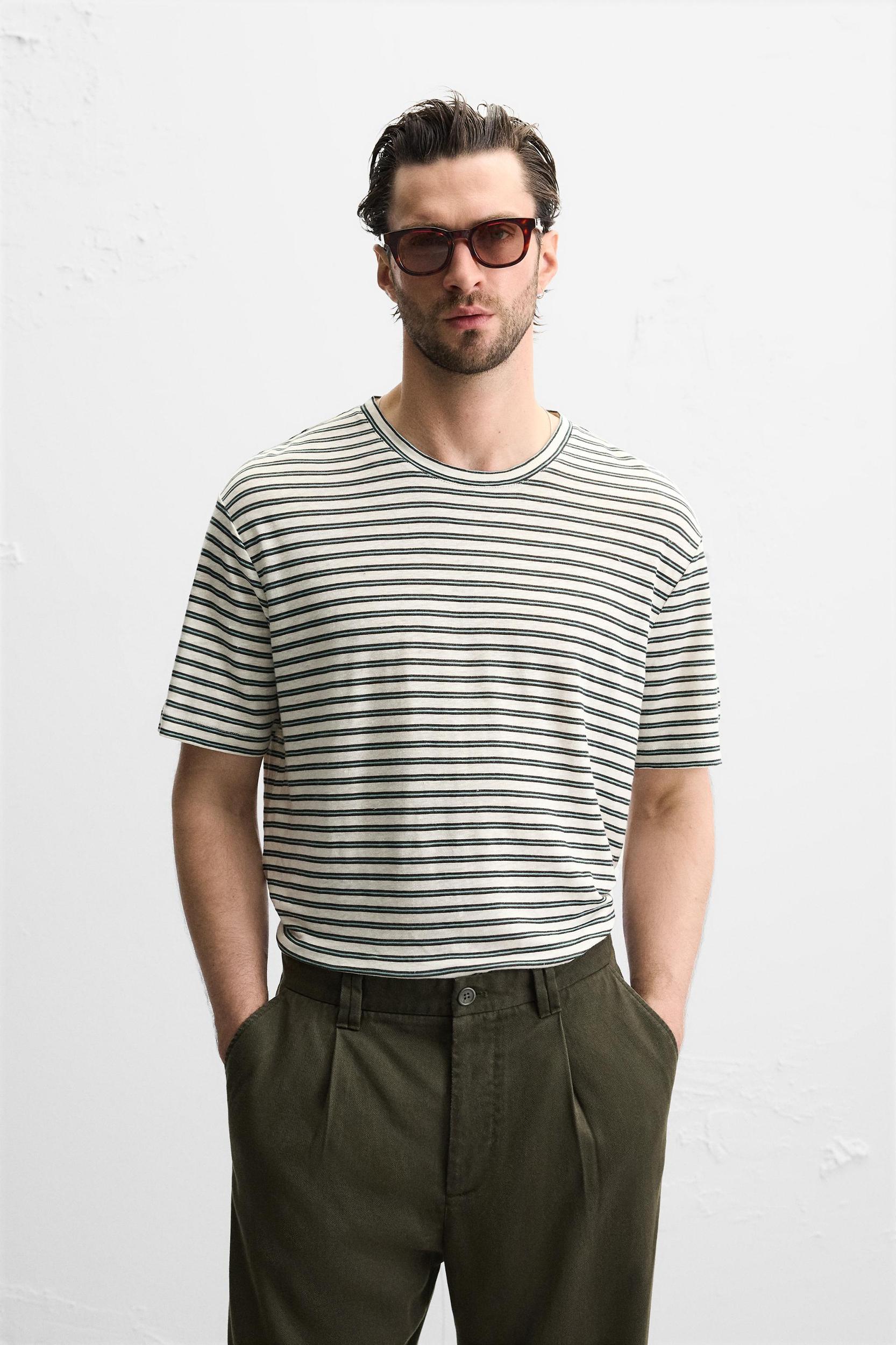 STRIPED LINEN BLEND T-SHIRT Product Image