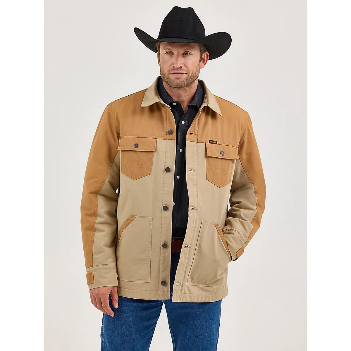 Men's Wrangler Mixed Canvas Chore Jacket | Men's JACKETS & OUTERWEAR | Wrangler® Product Image