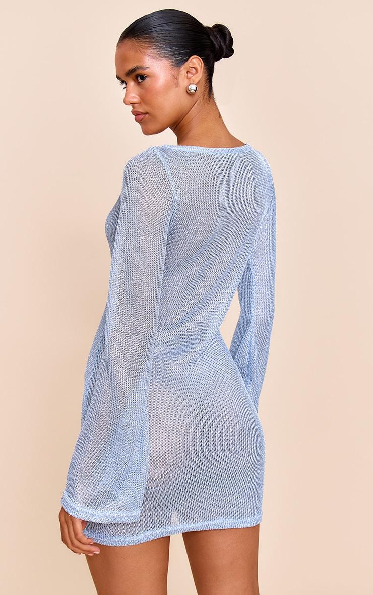 Blue Lurex Sequin Knit Mini Dress Product Image