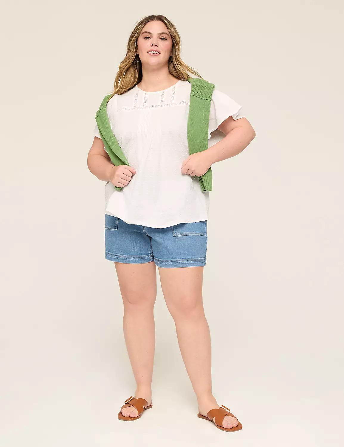 Flutter-Sleeve Eyelet-Trim Blouse Product Image