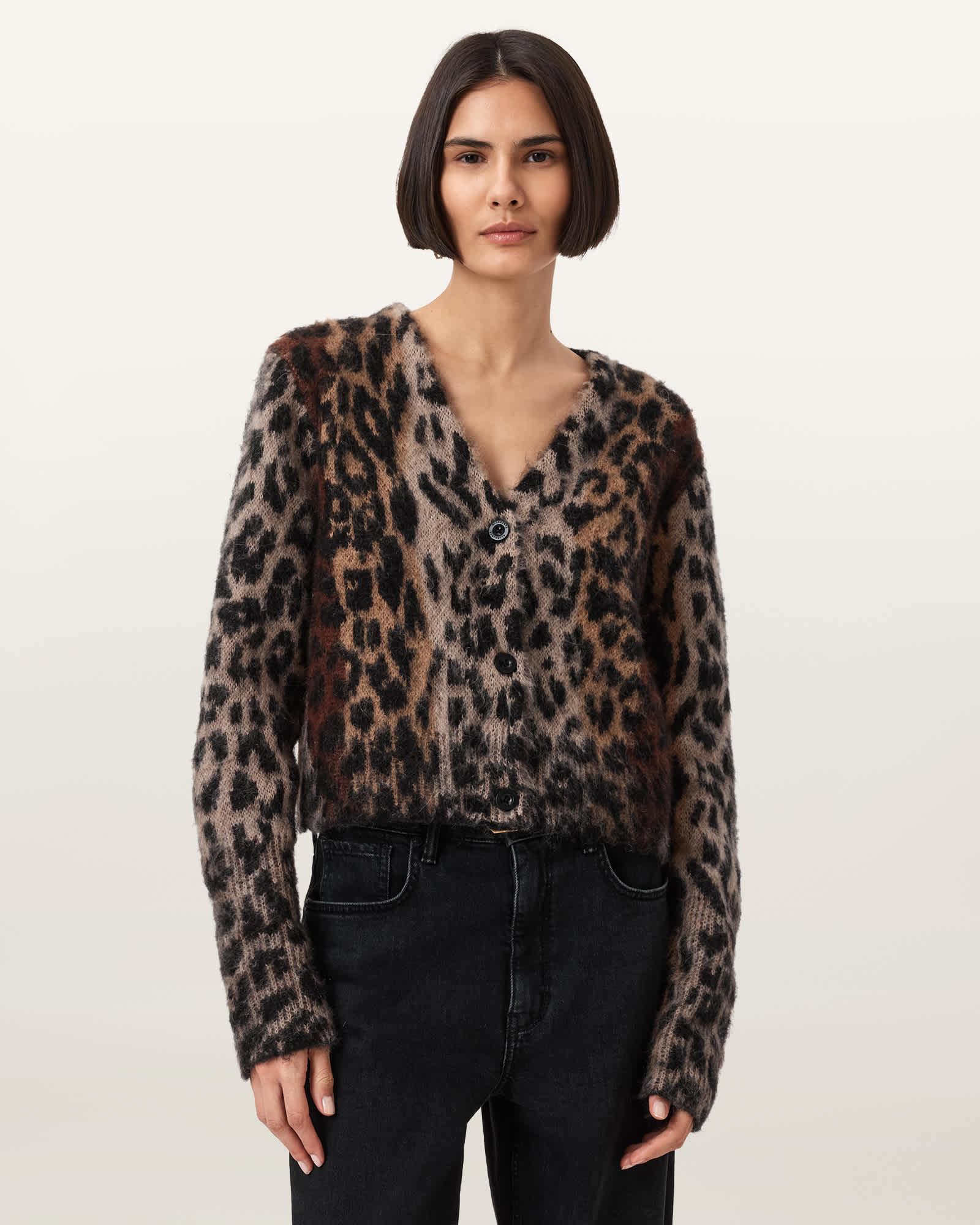 Wick Leopard Jacquard Cropped Cardigan Product Image