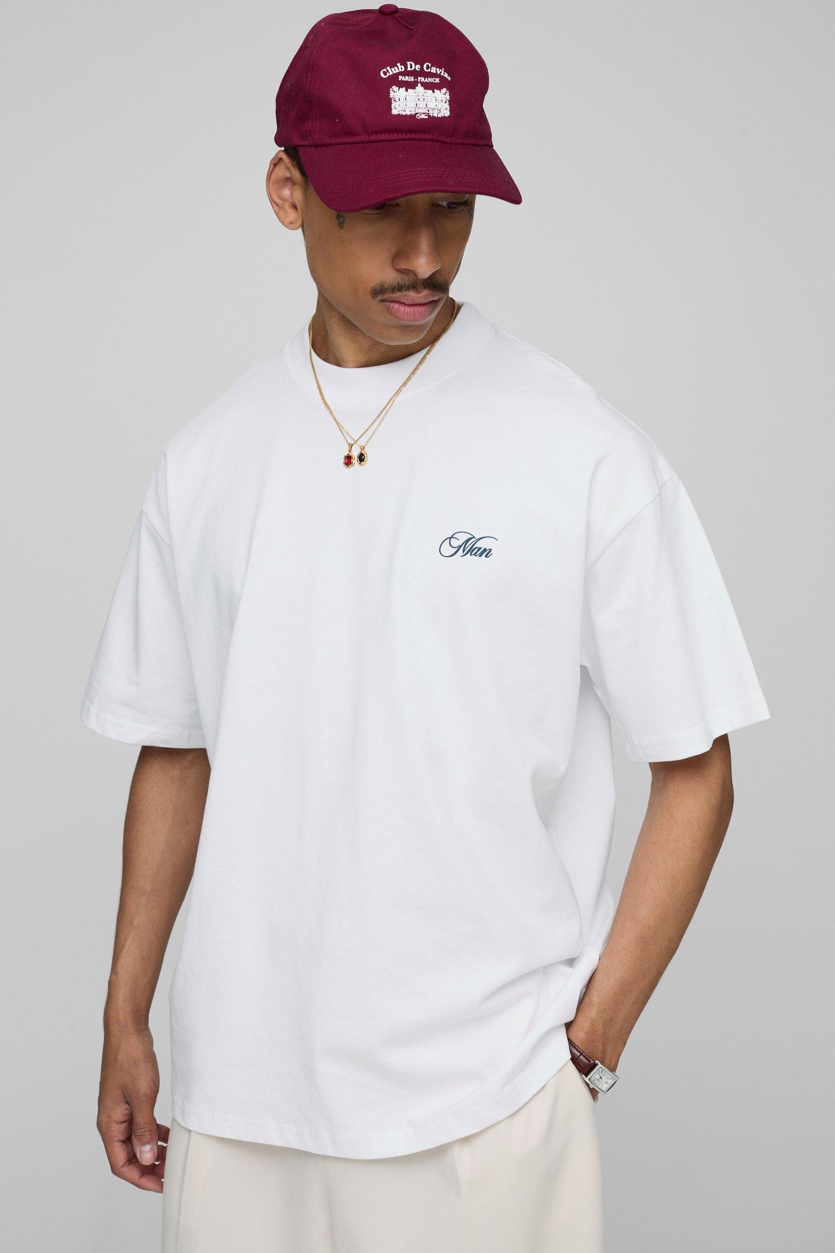 White Oversized Extended Neck Man Tennis Club T-Shirt | boohooMAN USA Product Image