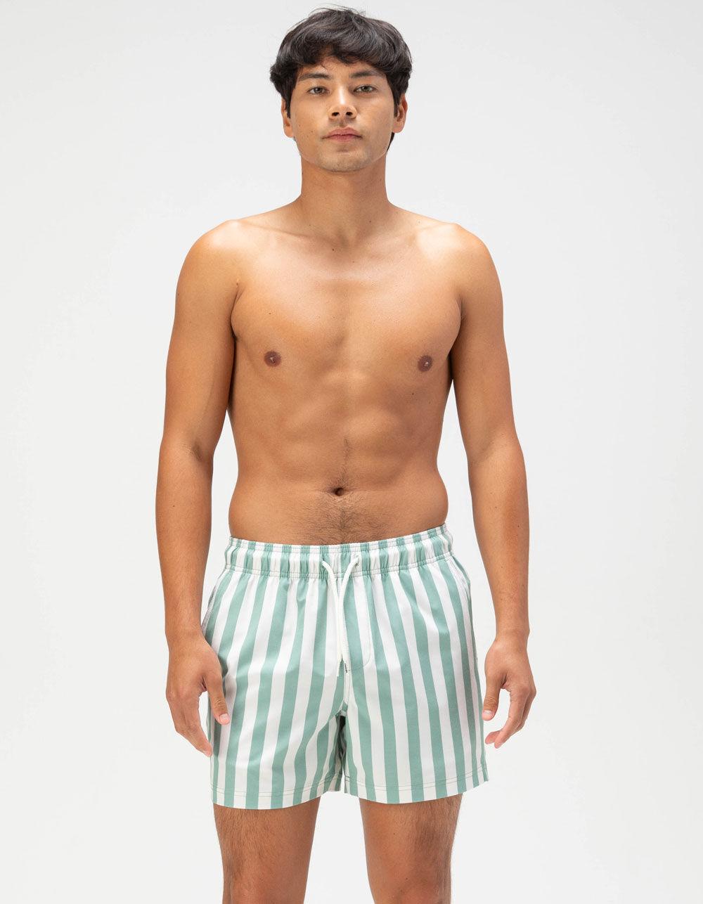 RSQ Mens Bold Stripe Swim Shorts - CRYSTAL GREEN Product Image