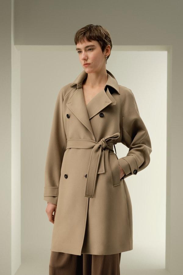 Double-Breasted Silk-Blend Belt Coat Product Image